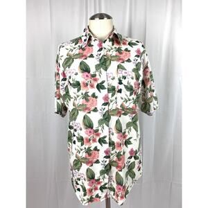 Vintage Ninon De Lenclos Floral Button Up Collared Short Sleeve Top Blouse Sz M